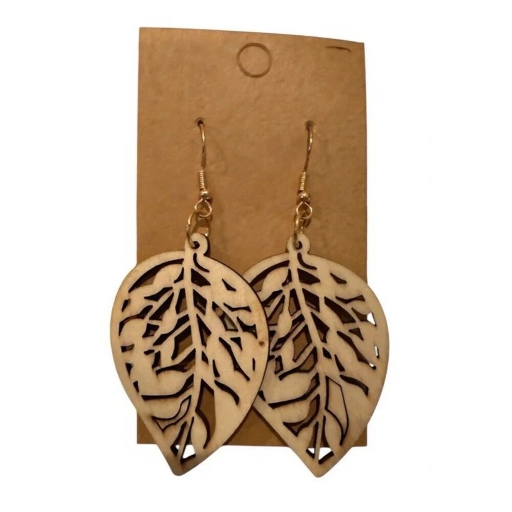 Handcrafted Wooden Leaf Earrings Boho Nature Dangle Earrings New